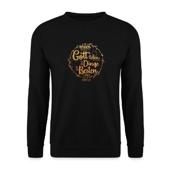 Denen die Gott lieben - Römer 8,28 - Unisex Pullover - Schwarz - Vorne - Alina (178cm) & Michal (187cm)