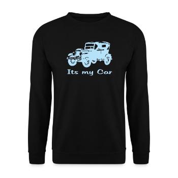 Oldtimer motiv mit Schrift - Unisex Pullover - Schwarz - Vorne - Alina (178cm) & Michal (187cm)