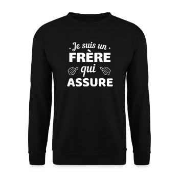 T-shirt Humour Frère qui Assure - Unisex Pullover - Schwarz - Vorne - Alina (178cm) & Michal (187cm)