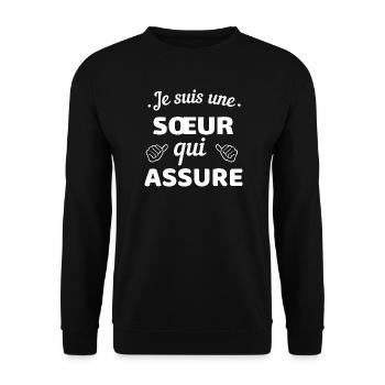 Affirmation T-shirt Sister Who Assures - Unisex Sweatshirt - black - Front - Alina (178cm) & Michal (187cm)