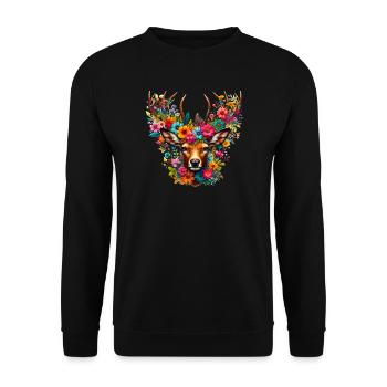 Hirsch mit Blumen geschmückt - Unisex Pullover - Schwarz - Vorne - Alina (178cm) & Michal (187cm)