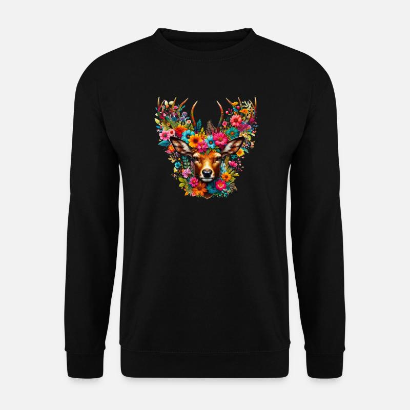 Hirsch mit Blumen geschmückt - Unisex Pullover - Schwarz
