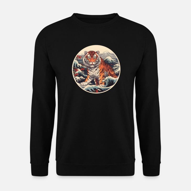 Tigerwelle Ukiyo-e Hokusai - Unisex Pullover - Schwarz