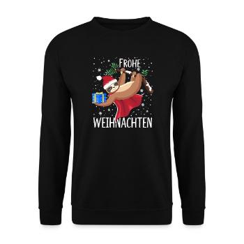 Faultier Frohe Weihnachten Schneeflocken - Unisex Pullover - Schwarz - Vorne - Alina (178cm) & Michal (187cm)
