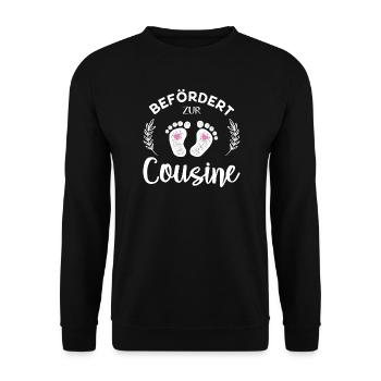 Befördert zur Cousine Stolze Cousine - Unisex Pullover - Schwarz - Vorne - Alina (178cm) & Michal (187cm)