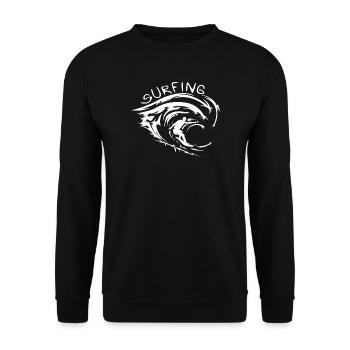 Surfer Wellen Meer Ozean Wasser Surfen Symbol Logo - Unisex Pullover - Schwarz - Vorne - Alina (178cm) & Michal (187cm)