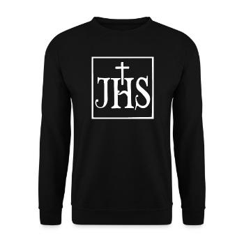 Iesus Hominum Salvator (dunkel) - Unisex Pullover - Schwarz - Vorne - Alina (178cm) & Michal (187cm)