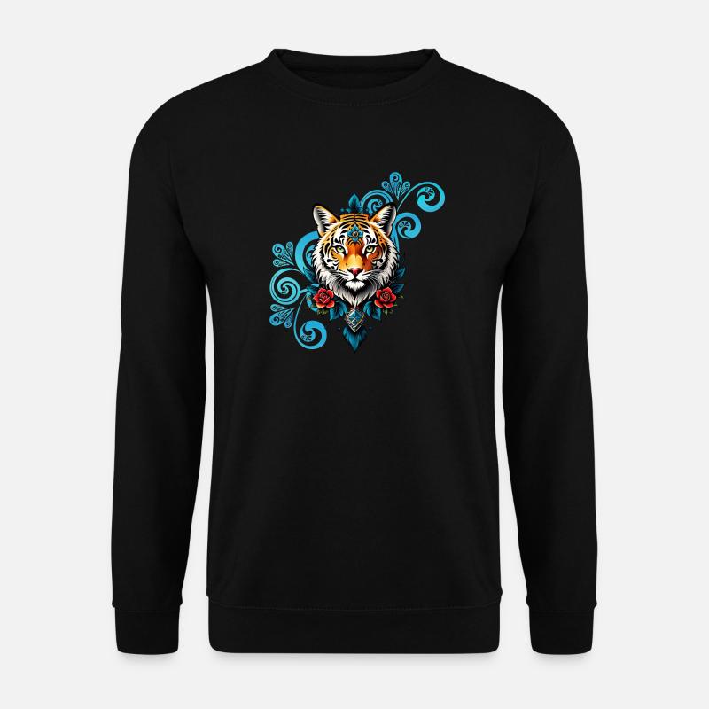 Tiger mit Blumenschmuck. - Unisex Pullover - Schwarz