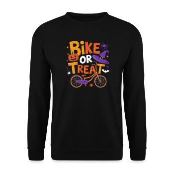 Halloween-Fahrrad oder Leckerli-Illustration - Unisex Pullover - Schwarz - Vorne - Alina (178cm) & Michal (187cm)