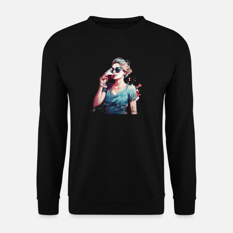 Frau trinkt roten Wein - Unisex Pullover - Schwarz