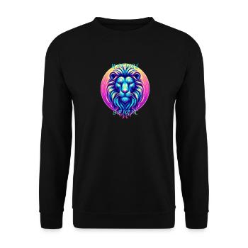 Le lion stylisiert in Neonfarben - Unisex Pullover - Schwarz - Vorne - Alina (178cm) & Michal (187cm)