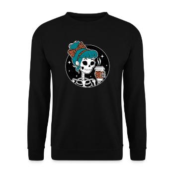 Funny Mexican Skeleton with Latte Coffee Halloween - Unisex Sweatshirt - black - Front - Alina (178cm) & Michal (187cm)