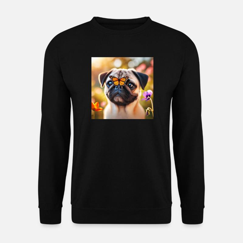 Smart dog with butterfly - Unisex Sweatshirt - black
