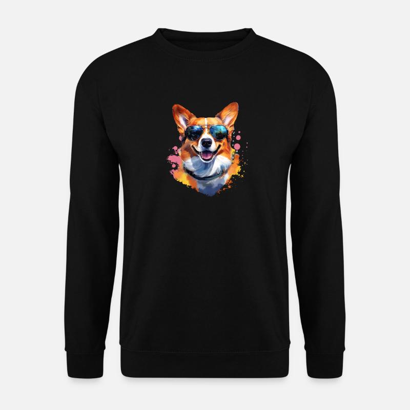 Corgie mit Sonnenbrille - Unisex Pullover - Schwarz