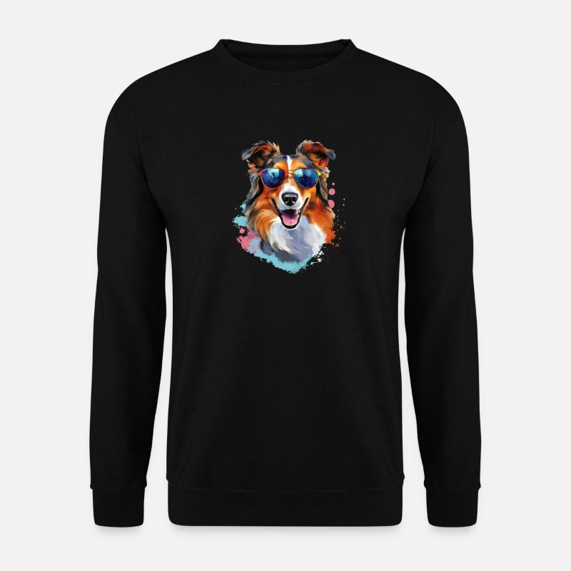 Collie mit Sonnenbrille - Unisex Pullover - Schwarz