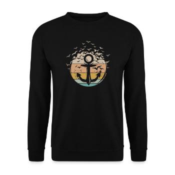 Anker retro Kapitän Boot Schiff vintage Symbol - Unisex Pullover - Schwarz - Vorne - Alina (178cm) & Michal (187cm)