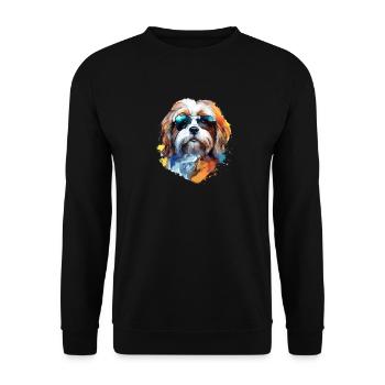 Lhasa Apso mit Sonnenbrille - Unisex Pullover - Schwarz - Vorne - Alina (178cm) & Michal (187cm)