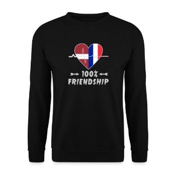 Lettland und Frankreich 100% Freundschaft - Unisex Pullover - Schwarz - Vorne - Alina (178cm) & Michal (187cm)