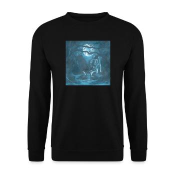 Mondlicht Wolfsnacht im Wald - Unisex Pullover - Schwarz - Vorne - Alina (178cm) & Michal (187cm)