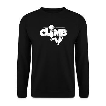 climb klettern Kletterschule Felsen Berge Symbol - Unisex Pullover - Schwarz - Vorne - Alina (178cm) & Michal (187cm)