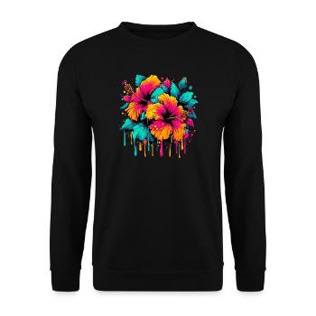 Hibiscus Flowers - Unisex Sweatshirt - black - Front - Alina (178cm) & Michal (187cm)