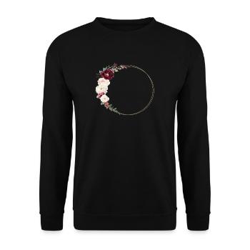 Burgund, Weiß, Rosa, Blumekranz, personalisierbar - Unisex Pullover - Schwarz - Vorne - Alina (178cm) & Michal (187cm)