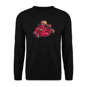 Graffiti Krake mit Spraydosen Cartoon - Unisex Pullover - Schwarz - Vorne - Alina (178cm) & Michal (187cm)