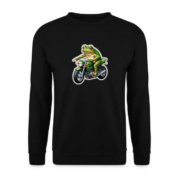 Frosch auf Motorrad - Unisex Pullover - Schwarz - Vorne - Alina (178cm) & Michal (187cm)