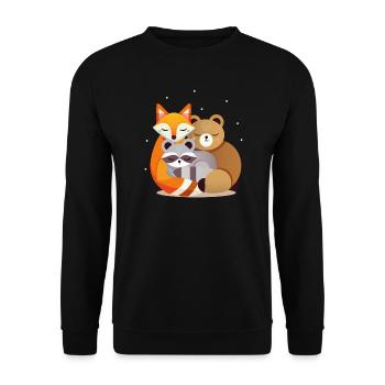 Schlafende Waldtiere – Fuchs, Bär und Waschbär - Unisex Pullover - Schwarz - Vorne - Alina (178cm) & Michal (187cm)