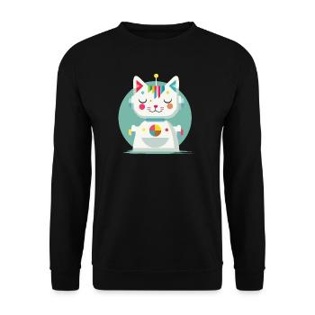 Geometrische Roboterkatze–Kreative Illustration - Unisex Pullover - Schwarz - Vorne - Alina (178cm) & Michal (187cm)