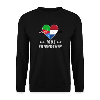 Eritrea und Niederlande 100% Freundschaft - Unisex Pullover - Schwarz - Vorne - Alina (178cm) & Michal (187cm)