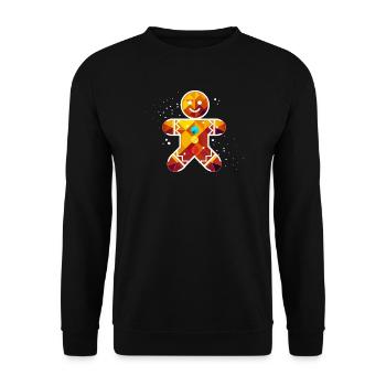 Farbenfroher Lebkuchenmann–Buntes Weihnachtsdesign - Unisex Pullover - Schwarz - Vorne - Alina (178cm) & Michal (187cm)