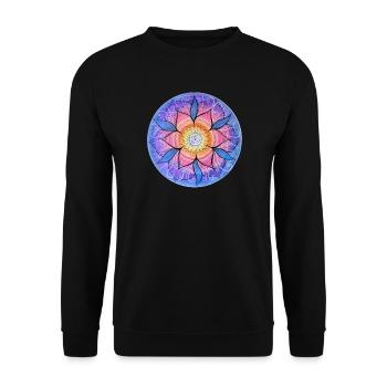 Blumenmandala in lebendigen Farben - Unisex Pullover - Schwarz - Vorne - Alina (178cm) & Michal (187cm)