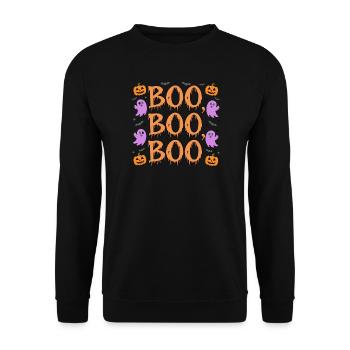 Lustige Halloween-'BOO'-Geister und Kürbisse - Unisex Pullover - Schwarz - Vorne - Alina (178cm) & Michal (187cm)