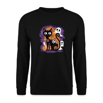 Gruselige Halloween-Katze - Unisex Pullover - Schwarz - Vorne - Alina (178cm) & Michal (187cm)