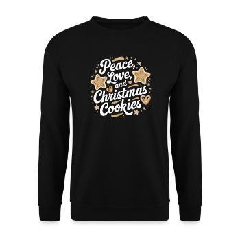 Frieden, Liebe und Weihnachtsplätzchen - Unisex Pullover - Schwarz - Vorne - Alina (178cm) & Michal (187cm)