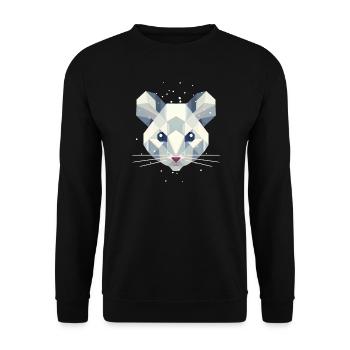 Geometrische Schneemaus – Winterliches Tierporträt - Unisex Pullover - Schwarz - Vorne - Alina (178cm) & Michal (187cm)
