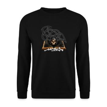 Totenkopf im Buch der Knochen - Unisex Pullover - Schwarz - Vorne - Alina (178cm) & Michal (187cm)