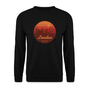 Londons Skyline im Retro Sonnenuntergang - Unisex Pullover - Schwarz - Vorne - Alina (178cm) & Michal (187cm)