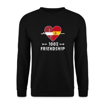 Lettland und Spanien 100% Freundschaft - Unisex Pullover - Schwarz - Vorne - Alina (178cm) & Michal (187cm)
