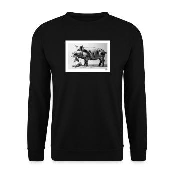 Schwein isst Salat - Unisex Pullover - Schwarz - Vorne - Alina (178cm) & Michal (187cm)