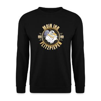 Moin ihr Flitzpiepen - Unisex Pullover - Schwarz - Vorne - Alina (178cm) & Michal (187cm)