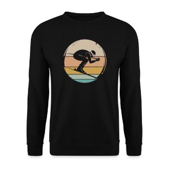 Skifahrer retro Abfahrt Winter Wintersport Symbol - Unisex Pullover - Schwarz - Vorne - Alina (178cm) & Michal (187cm)