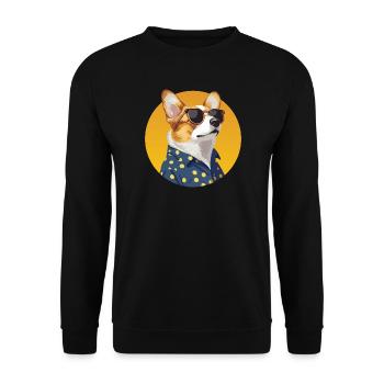 Chien corgi élégant dans une chemise à pois - Sweat-shirt Unisexe - noir - Devant - Alina (178cm) & Michal (187cm)