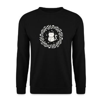 Weihnachtskranz mit süßer Katze - Unisex Pullover - Schwarz - Vorne - Alina (178cm) & Michal (187cm)