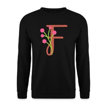 Eleganter Buchstabe 'F' mit Blumen - Unisex Pullover - Schwarz - Vorne - Alina (178cm) & Michal (187cm)
