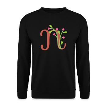Eleganter Buchstabe 'N' mit Blumen - Unisex Pullover - Schwarz - Vorne - Alina (178cm) & Michal (187cm)
