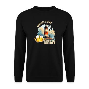 Nordsee und Bier, darum bin ich hier - Unisex Pullover - Schwarz - Vorne - Alina (178cm) & Michal (187cm)