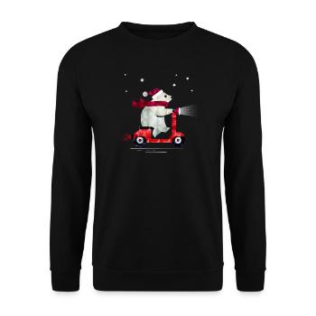 Polar bear in Christmas outfit on a scooter - Unisex Sweatshirt - black - Front - Alina (178cm) & Michal (187cm)