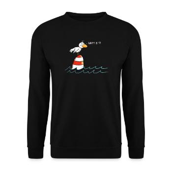 Drollige Möwe Watt Is - Unisex Pullover - Schwarz - Vorne - Alina (178cm) & Michal (187cm)